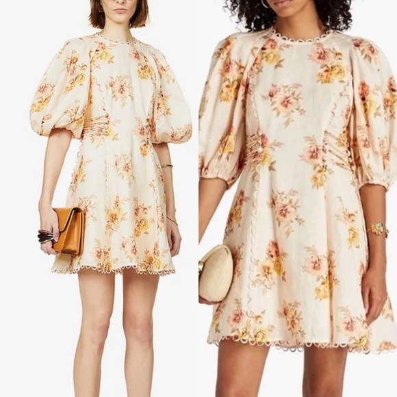 Zimmermann Rosa Scalloped-Trim Linen Mini Dress - Picture 1 of 6